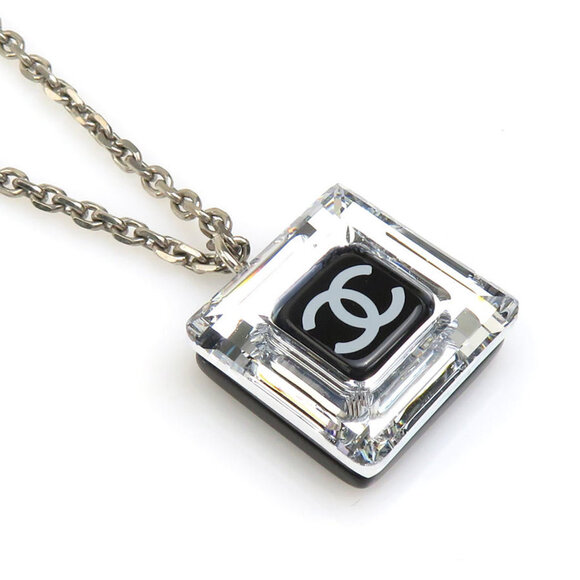 CHANEL Authentic Black Logo Necklace